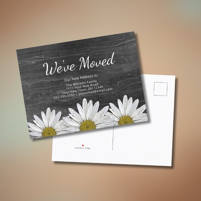 Rustic Daisies New Home Floral Gray Wood Moving Announcement Postcard (Creator Uploaded)