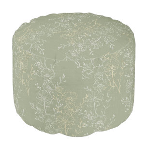  Rustic Daisies on Sage Green, Botanical Luxury  Pouf