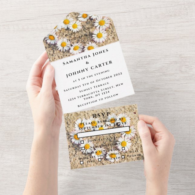 Rustic Daisies Summer Daisy Flowers boho All In One Invitation (Tearaway)