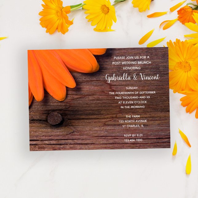 Rustic Daisy Barn Wood Post Wedding Brunch Invitation (Creator Uploaded)