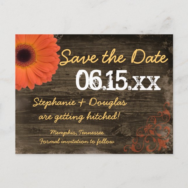 Rustic Daisy Barn Wood Save The Date Postcards (Front)