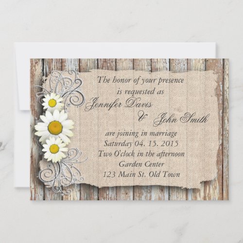 Rustic daisy barn wood wedding invite