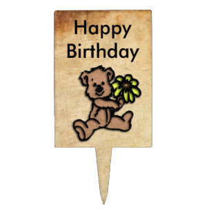 Rustic Daisy Bear Design Cake Topper