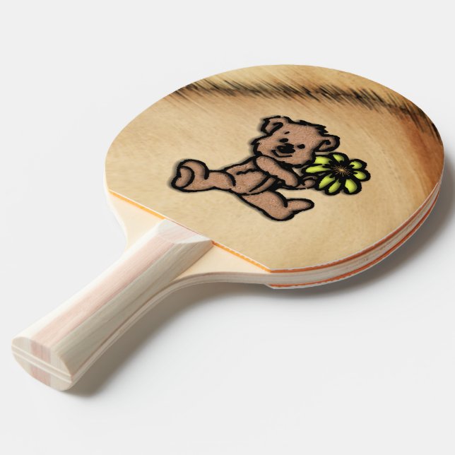 Rustic Daisy Bear Design Ping Pong Paddle (Back Angle)