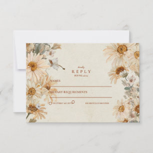 Rustic Daisy Cowgirl Boots Wedding RSVP Card