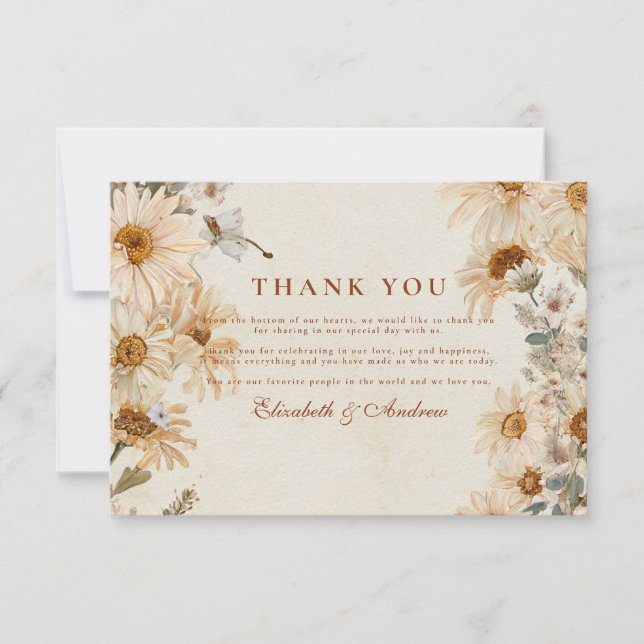 Rustic Daisy Cowgirl Boots Wedding Thank You Card (Front)