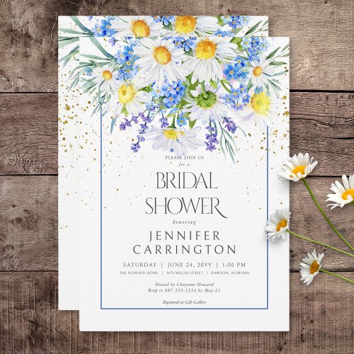 Rustic Daisy  Field Flowers Bouquet Bridal Shower Invitation