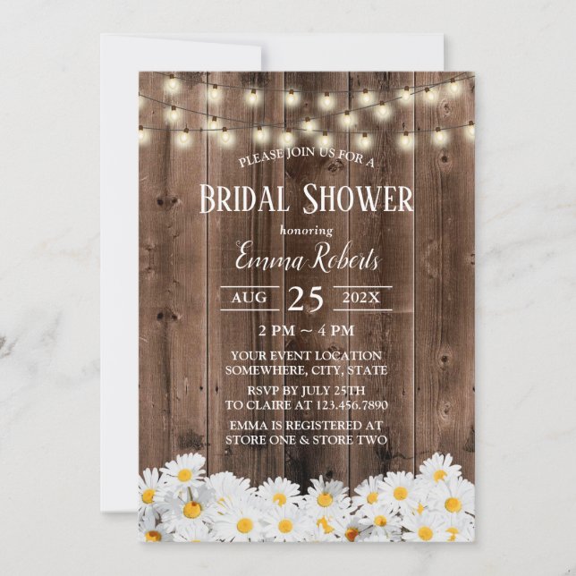 Rustic Daisy Floral Barn Wood Bridal Shower Invitation (Front)