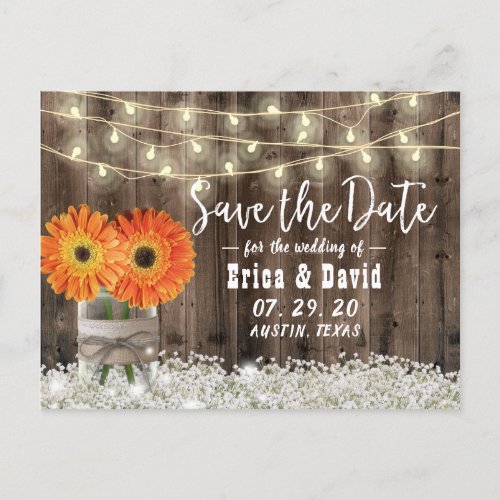 Rustic Daisy Floral Jar Wedding Save the Date Announcement Postcard