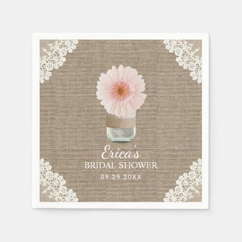 Rustic Daisy Floral Mason Jar Laced Bridal Shower Napkins