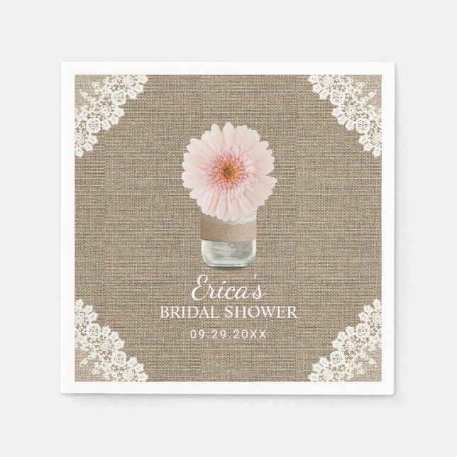 Rustic Daisy Floral Mason Jar Laced Bridal Shower Napkins (Front)