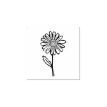 Rustic Daisy Flower and Stem Folk Art Printmaking