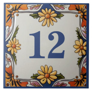 Rustic Daisy Flower Custom House Number Sign Plate Ceramic Tile
