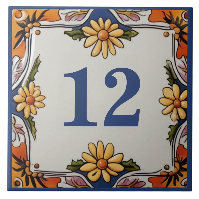 Rustic Daisy Flower Custom House Number Sign Plate Ceramic Tile (Front)