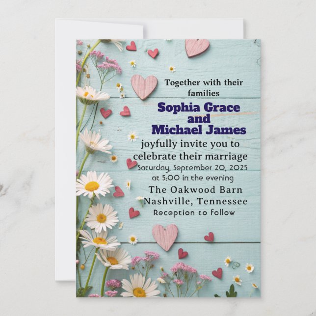 Rustic Daisy & Heart Wedding Invitation (Front)