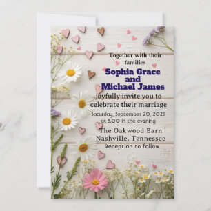 Rustic Daisy & Heart Wedding Invitation