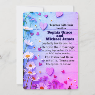 Rustic Daisy & Heart Wedding Invitation