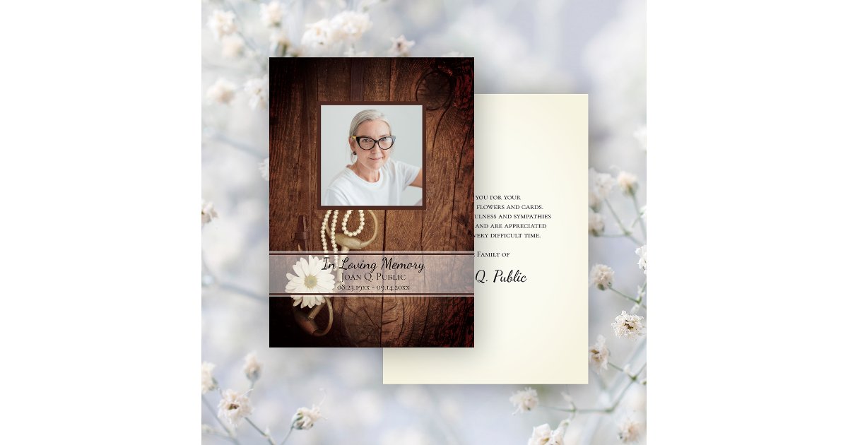 Rustic Daisy Horse Bit Funeral Memorial Sympathy Thank You Card | Zazzle