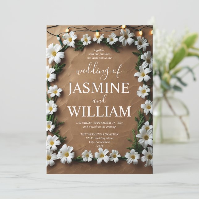 Rustic Daisy Lights Invitation (Standing Front)
