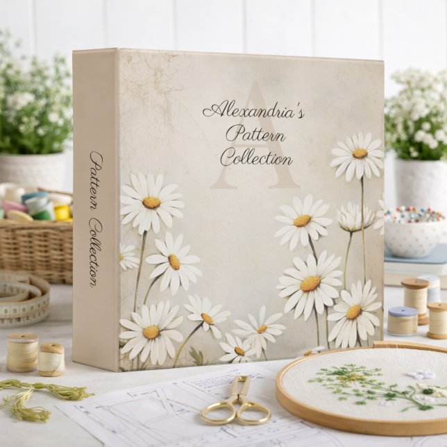 Rustic Daisy Monogram Pattern Keeper 3 Ring Binder (Creator Uploaded)