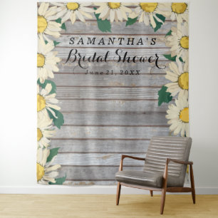 Rustic Daisy on Wood Bridal Shower Photo Booth Tapestry