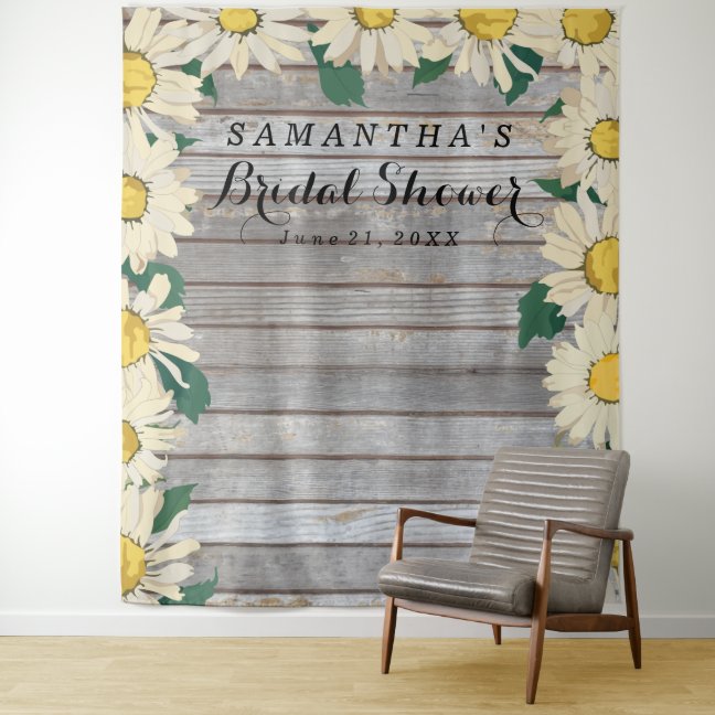 Rustic Daisy on Wood Bridal Shower Photo Booth Tapestry