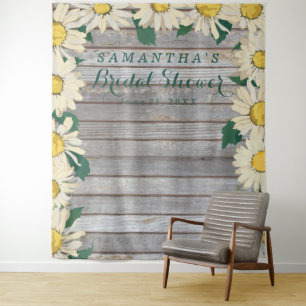 Rustic Daisy on Wood Bridal Shower Photobooth Tapestry