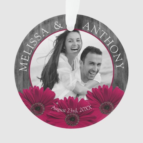 Rustic Daisy Photo Wedding Save the Date Ornament