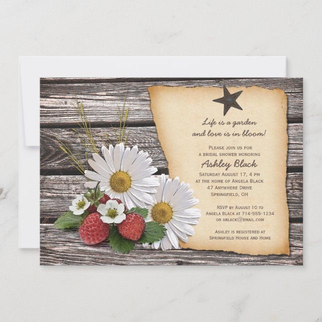 Rustic Daisy Strawberry Bridal Shower Invitation (Front)