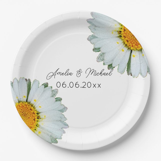 Rustic Daisy Summer Wedding  Paper Plates (Front)