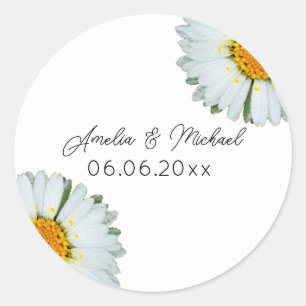 Rustic Daisy Summer Wedding Save The Date Classic Round Sticker