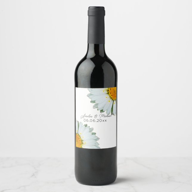 Rustic Daisy Summer Wedding  Wine Label (Front)