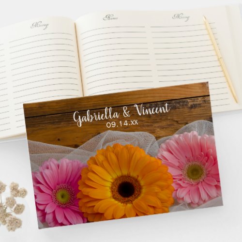 Rustic Daisy Trio and Barn Wood Country Wedding Guest Book