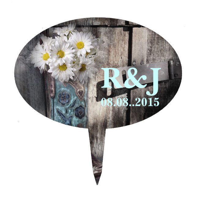rustic daisy western country cowboy wedding cake topper (Front)