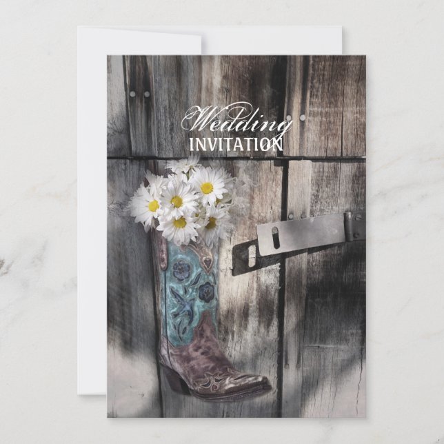 rustic daisy western country cowboy wedding invitation (Front)
