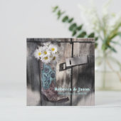 rustic daisy western country cowboy wedding invitation (Standing Front)