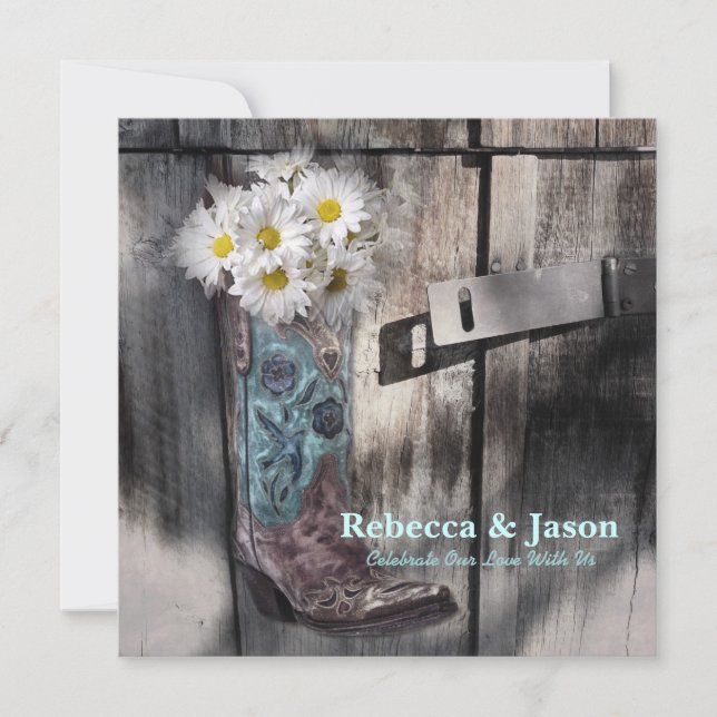 rustic daisy western country cowboy wedding invitation (Front)