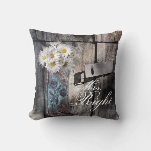 rustic daisy western country cowboy wedding throw pillow