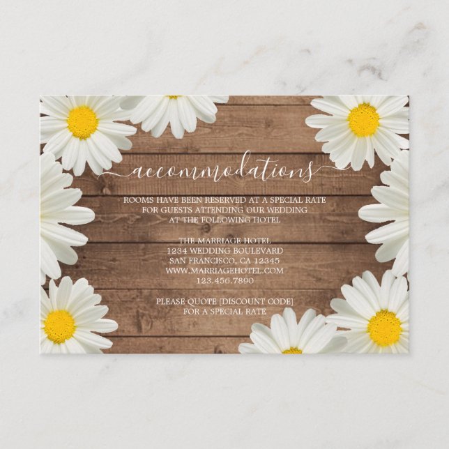 Rustic Daisy Wood Wedding Accommodations Details Enclosure Card (Front)