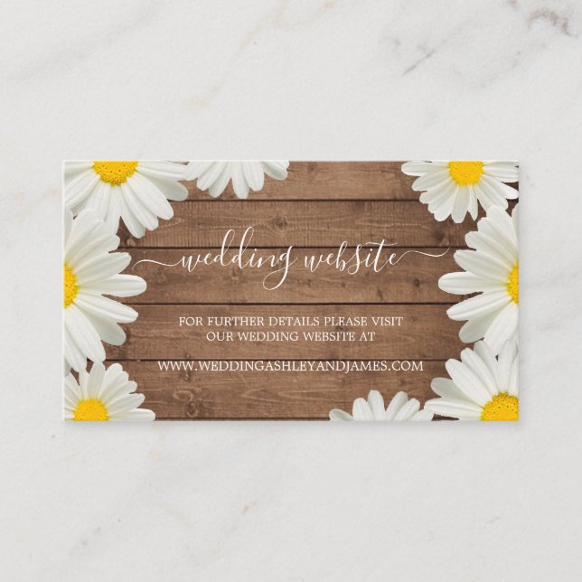 Rustic Daisy Wood Wedding Website Details Enclosure Card (Front)