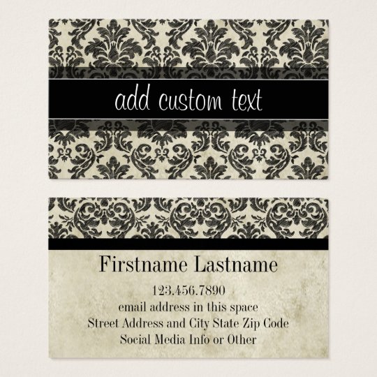 Rustic Damask Pattern in Black and Parchment Business Card