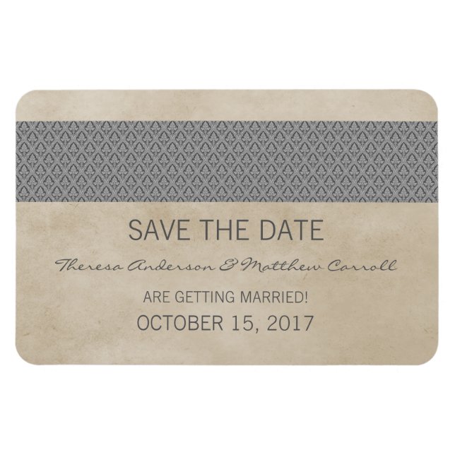 Rustic Damask Save the Date Magnet, Gray Magnet (Horizontal)