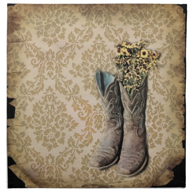 rustic damask western country cowboy boot cloth napkin (Front)