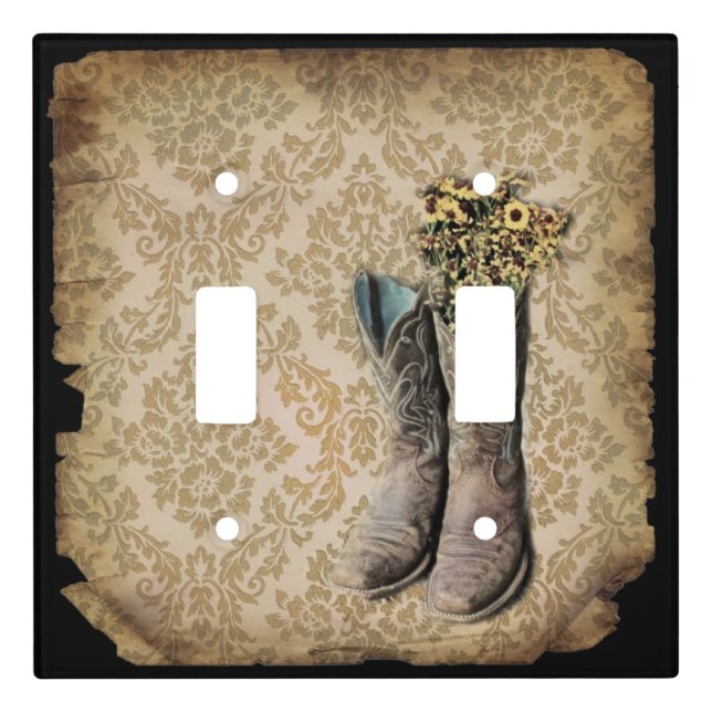 rustic damask western country cowboy boot light switch cover (Front)