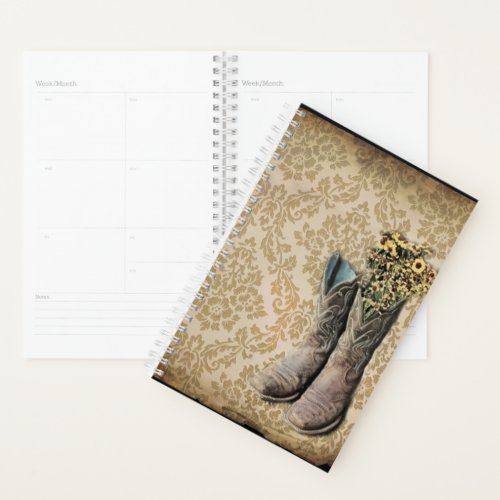 rustic damask western country cowboy boot planner