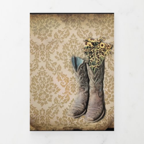 rustic damask western country cowboy boot Tri_Fold card