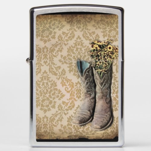rustic damask western country cowboy boot zippo lighter