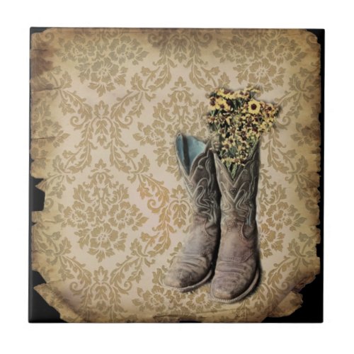 rustic damask western country cowboy ceramic tile