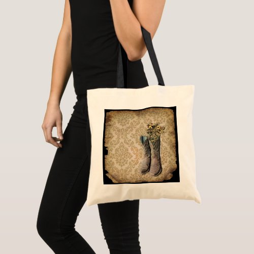 rustic damask western country cowboy tote bag