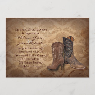 rustic damask Western Cowboy wedding Invitation